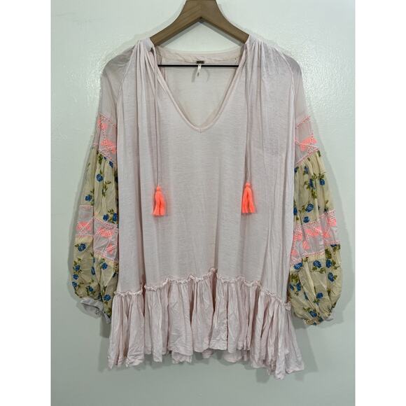 Free People Mix It Up Mini Peasant Dress XS Boho Whimsical Fairy Maximalist Y2K - Picture 1 of 13